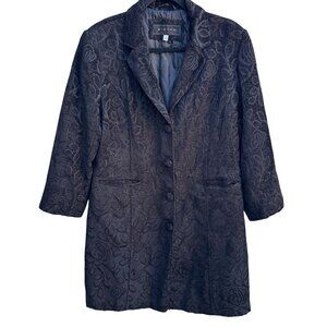 Giacca Womens Black Brocade Floral Tapestry Long Coat Jacket L Elegant Regency